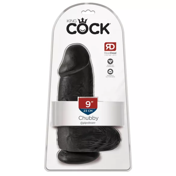 King Cock - dildo su sėklidėmis ir siurbtuku - juodas 23 cm