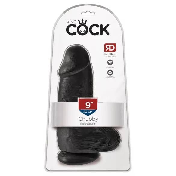 King Cock - dildo su sėklidėmis ir siurbtuku - juodas 23 cm