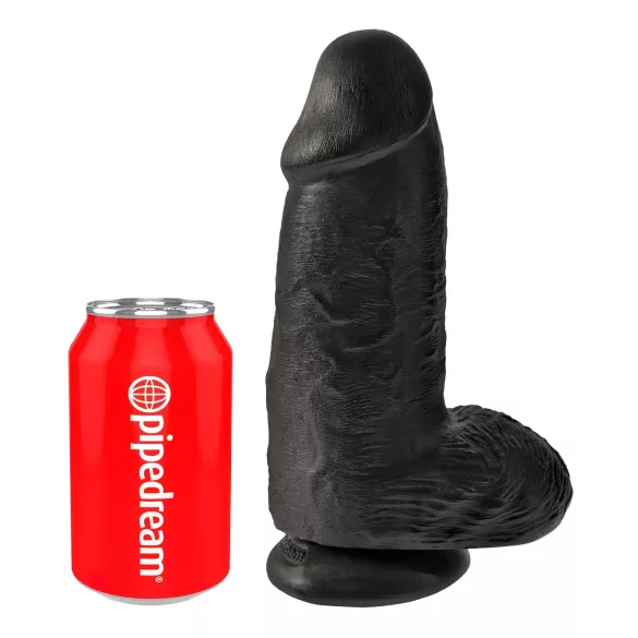 King Cock - dildo su sėklidėmis ir siurbtuku - juodas 23 cm