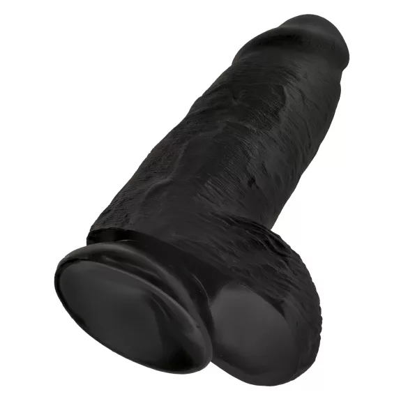 King Cock - dildo su sėklidėmis ir siurbtuku - juodas 23 cm