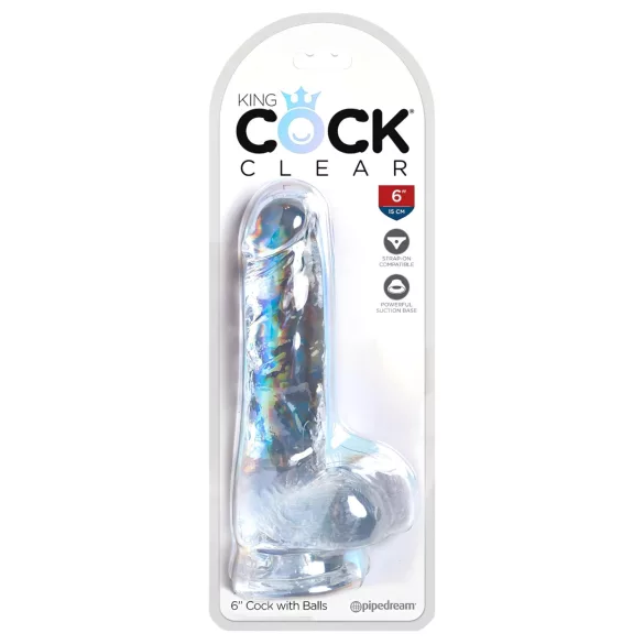 King Cock Clear 6 - dildas su sėklidėmis ir siurbtuku - 15 cm