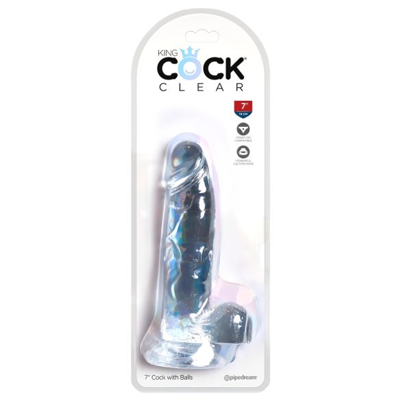 King Cock Clear 7 - siurbtuku pritvirtinamas dildo su sėklidėmis (18 cm)