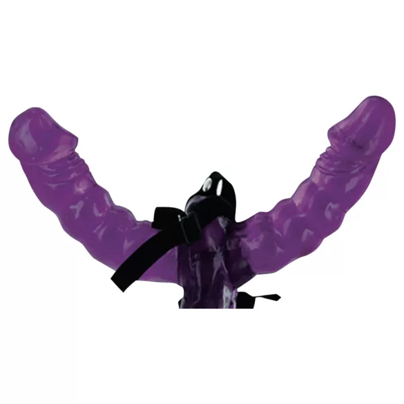 Fetish - dvigubas prisegamas dirželis dildo - juodas