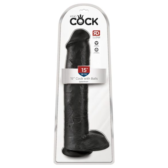 Karališkas falas 15 - su siurbtuku ir sėklidėmis (38 cm) - juodas