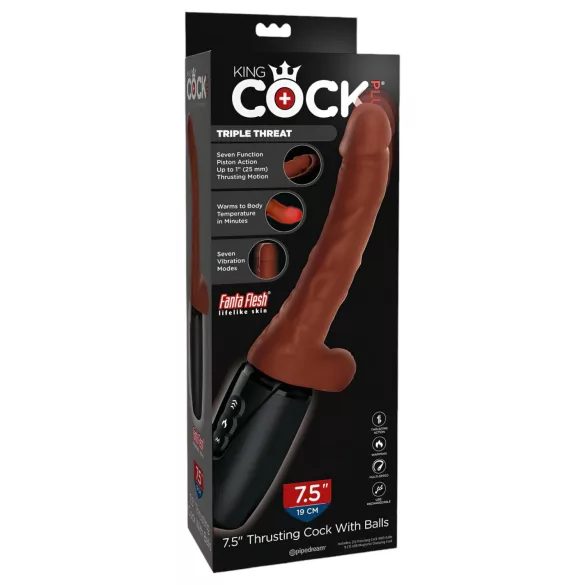 King Cock Plus 7,5 - realistiškas dildo su sėklidėmis - vibracija - rudas