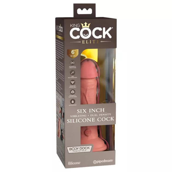 King Cock Elite 6 - vibratorius su siurbtuku - 15 cm - kūno spalvos