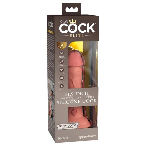 King Cock Elite 6 - tikroviškas vibratorius 15 cm (tamsi kūno spalva)