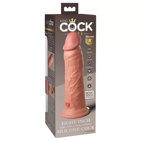 King Cock Elite 8 - vibratorius su siurbtuku - 20 cm - kūno spalvos