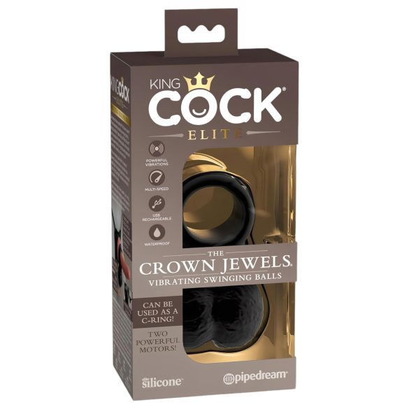 King Cock Crown Jewels - juodas vibruojantis penio žiedas