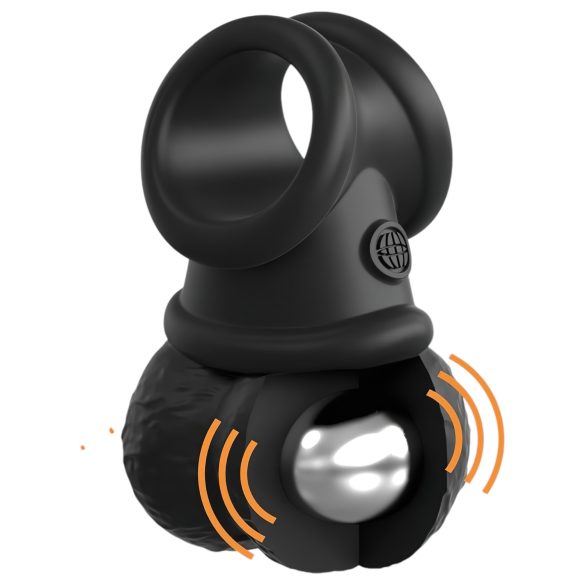 King Cock Crown Jewels - juodas vibruojantis penio žiedas