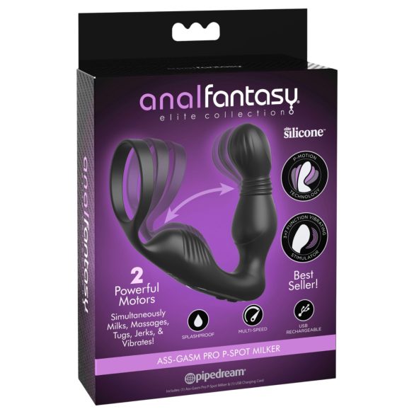 Anal Fantasy Elite - prostatos vibratorius su penio žiedu - juodas