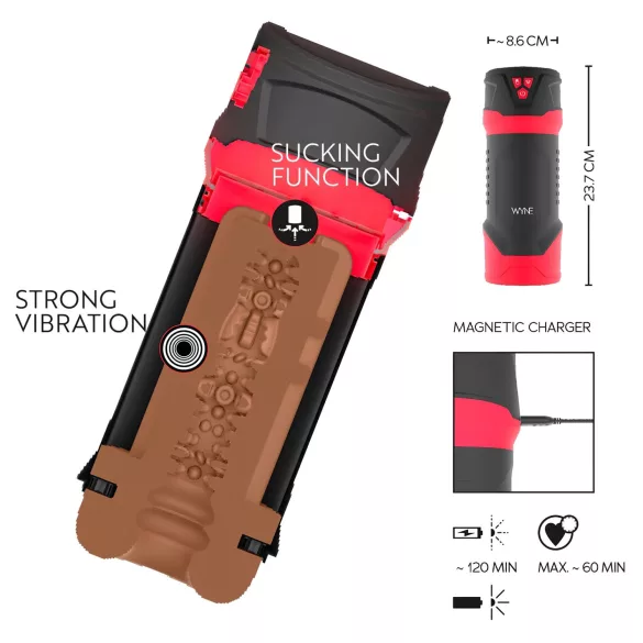 WYNE 04 - masturbatorius vyrams - vibruojantis, siurbimo funkcija - rudas