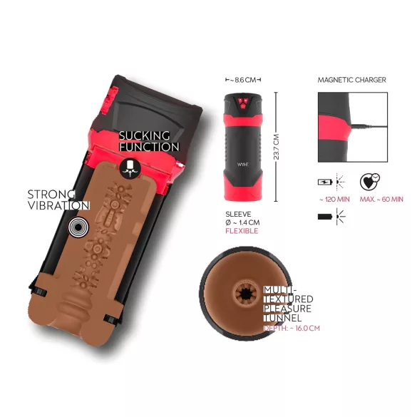 WYNE 01 - masturbatorius vyrams - vibruojantis, siurbimo, šildomas - juodas