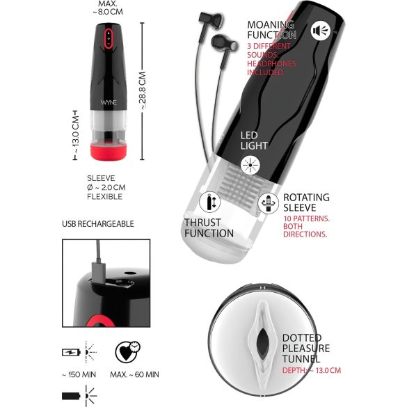 WYNE 05 - elektrinis sukamas masturbatorius - juodas baltas
