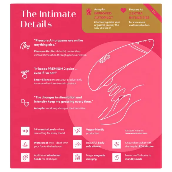 Womanizer Premium 2 - klitorio stimuliatorius su oro bangomis - rožinis