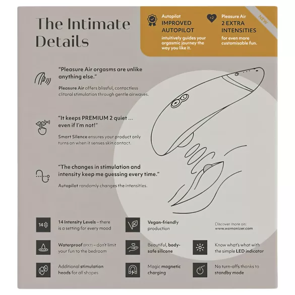 Womanizer Premium 2 - klitorio stimuliatorius oro bangomis - baltas