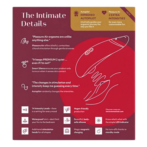 Womanizer Premium 2 - klitorio stimuliatorius su oro bangomis - raudonas