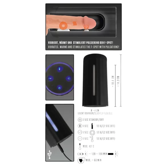 Rebel - masturbatorius vyrams - 3 funkcijos, įkraunamas - juodas