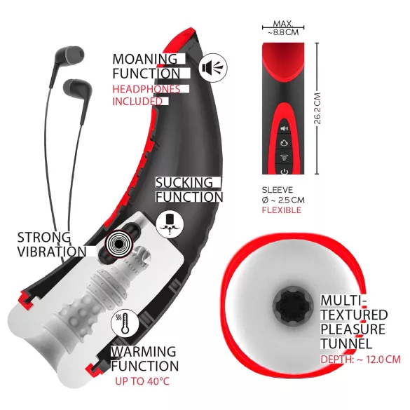 WYNE 03 - masturbatorius vyrams - vibruojantis, siurbimo funkcija - juodas
