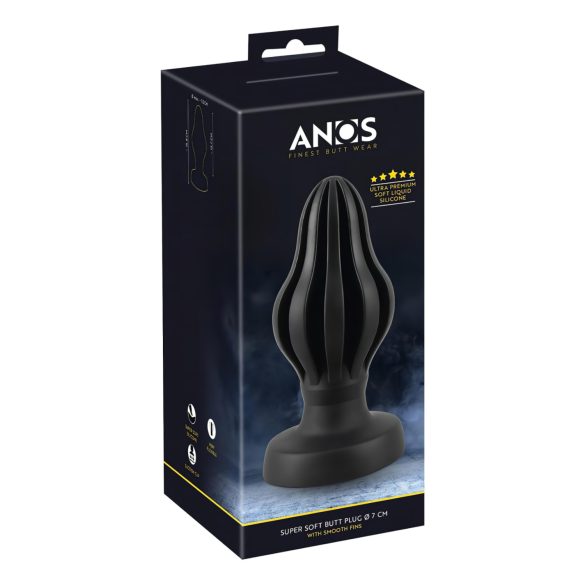 ANOS - švelnus analinis plugas su grioveliais - 7cm (juodas)