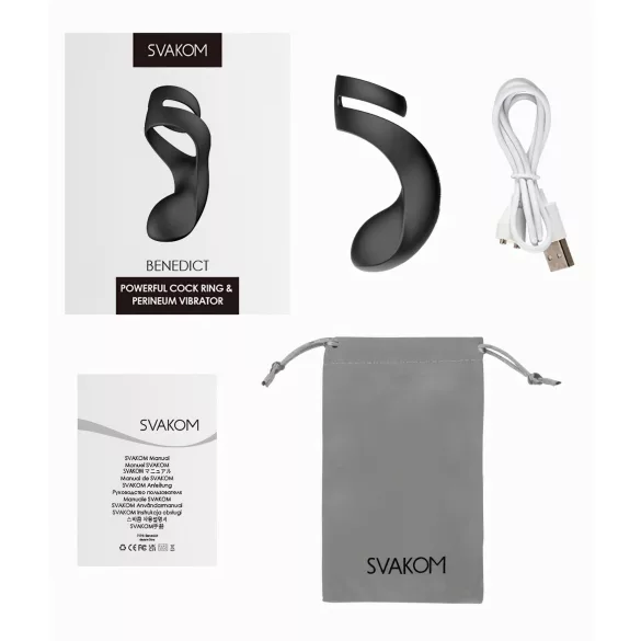 Svakom Benedict - vibruojantis penio žiedas su stimuliatoriumi - juodas