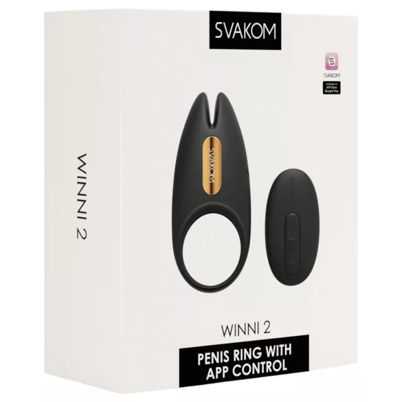 Svakom Winni 2 - vibruojantis penio žiedas su programėle ir nuotolinio valdymo pulteliu vyrams (juodas)
