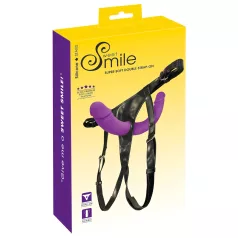   SMILE - dvigubas prisegamas dildo su kelnaitėmis - violetinė/juoda