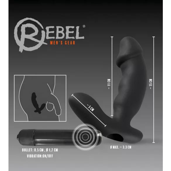 Rebel - prostatos vibratorius su peniu (juodas)