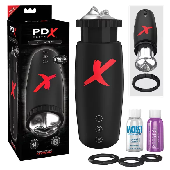 PDX Moto Bator - masturbatorius su siurbimu ir judančiomis lūpomis - juodas