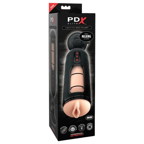 PDX Elite Mega Milker - vibruojantis, penį masažuojantis masturbatorius (juodas)