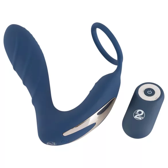 You2Toys - prostatos vibratorius su analiniu kaiščiu ir penio žiedu - mėlynas