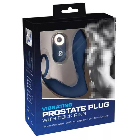 You2Toys - prostatos vibratorius su analiniu kaiščiu ir penio žiedu - mėlynas