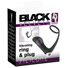   Black Velvets - analinis vibratorius su penio žiedu - juodas