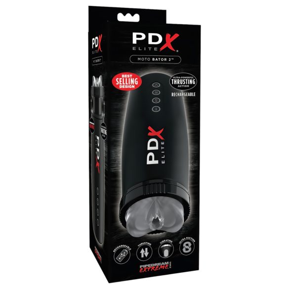 PDX Elite Moto Bator 2 - čiulpianti ir judanti dirbtinė vagina (juoda)