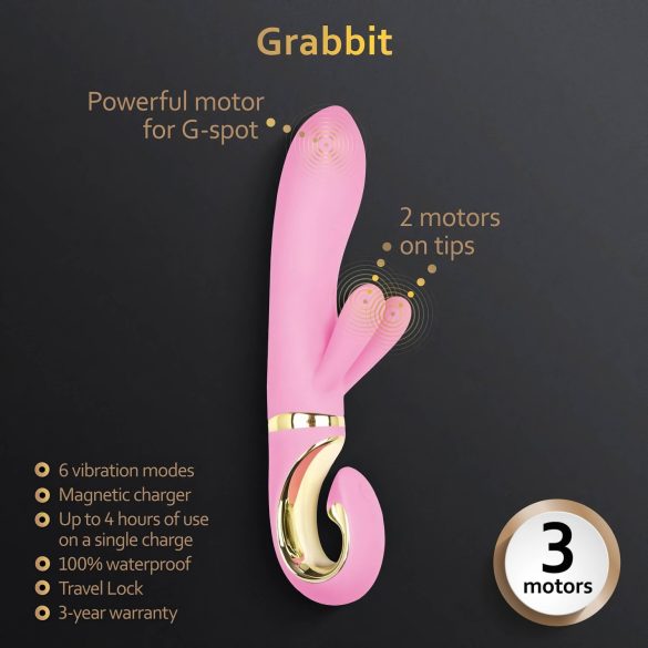 G-Vibe GRabbit - G taško vibratorius su 3 varikliais, įkraunamas, rožinis