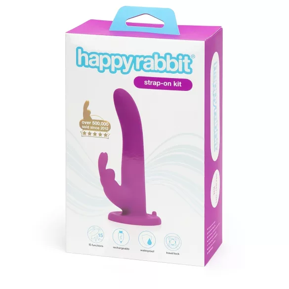 Happyrabbit - prisegamas dildo su vibracija - zuikutis - violetinis