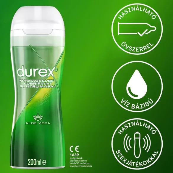 Durex 2in1 masažo aliejus - alavijas (200 ml)