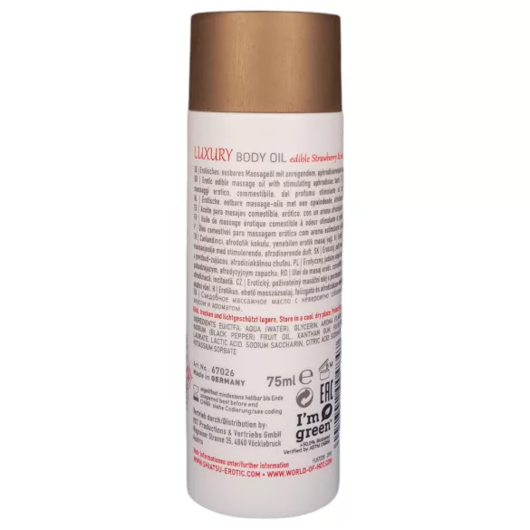 Shiatsu Luxury - valgomas masažo aliejus - braškių ir raudonųjų pipirų, 75 ml