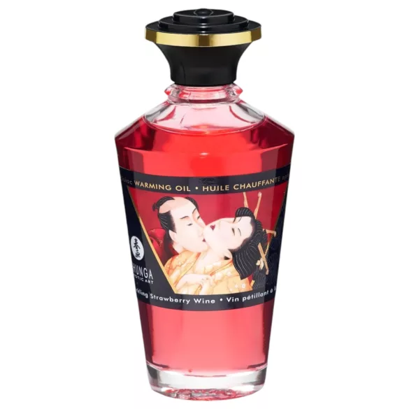 Shunga - šildantis masažo aliejus - šampanas ir braškės - 100 ml