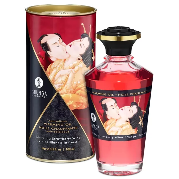 Shunga - šildantis masažo aliejus - šampanas ir braškės - 100 ml