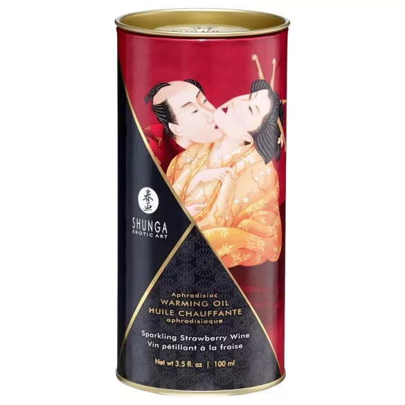 Shunga - šildantis masažo aliejus - šampanas ir braškės - 100 ml