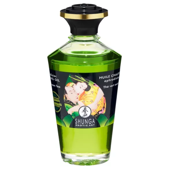 Shunga - šildantis masažo aliejus - žalioji arbata - 100 ml