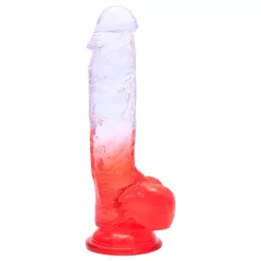  Sunfo - dildo su sėklidėmis ir siurbtuku - 21 cm - permatomas raudonas