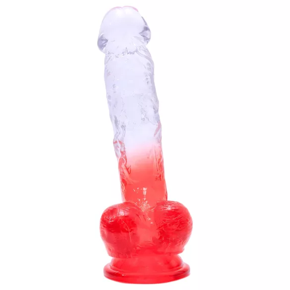 Sunfo - dildo su sėklidėmis ir siurbtuku - 21 cm - permatomas raudonas