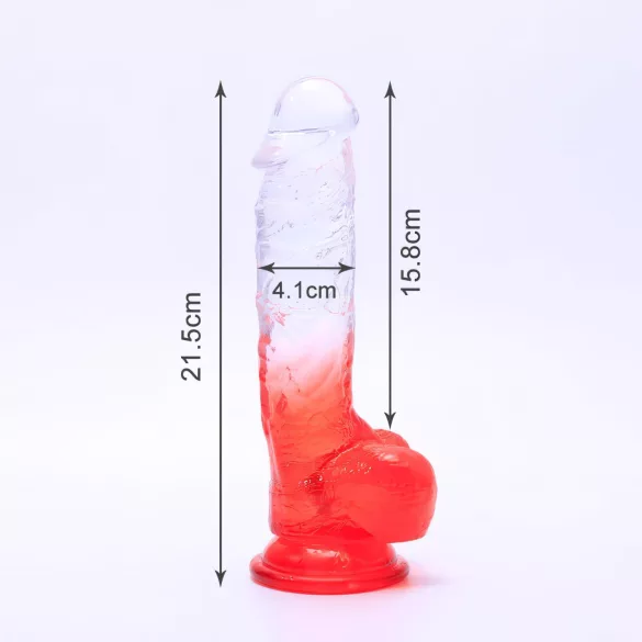 Sunfo - dildo su sėklidėmis ir siurbtuku - 21 cm - permatomas raudonas