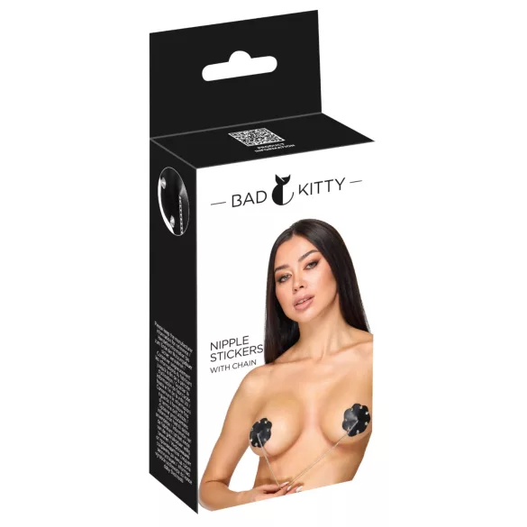 Bad Kitty - kniedėtos spenelių lipdukai su grandinėle (juodi)
