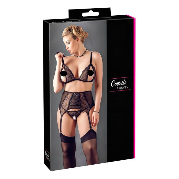 Cottelli Plus Size - Nėrinių apatiniai trio (juoda) - XXXL