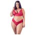 Cottelli Plus Size - švelni nėrinių kelnaičių ir liemenėlės komplektas (raudona) - 3XL