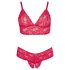 Cottelli Plus Size - švelni nėrinių kelnaičių ir liemenėlės komplektas (raudona) - 3XL