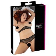   Cottelli Plus Size - liemenėlių rinkinys su perlais - juodas
